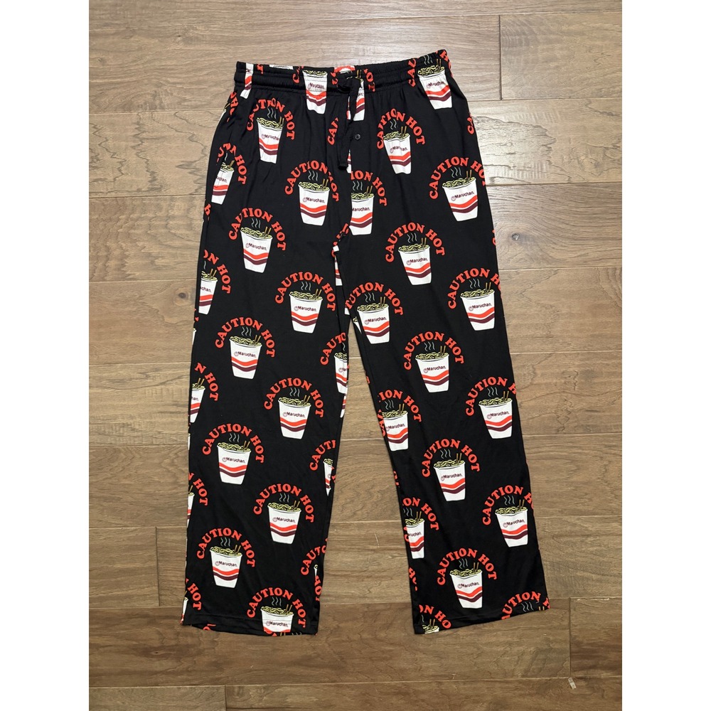 Maruchan Pajama Pants Mens XL Black Polyester Ramen Graphic Lounge Sleepwear